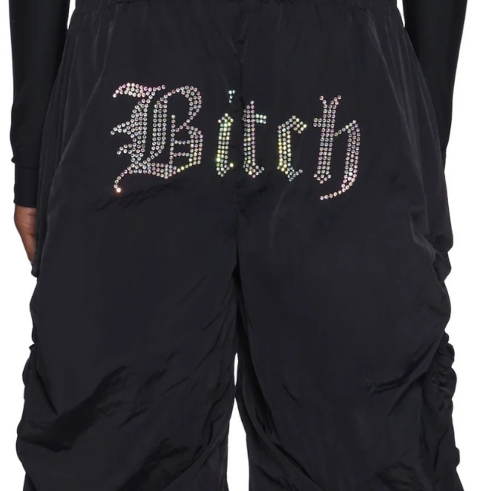 Dolls Kill Poster Girl B!tch Not Nice Wide Leg Nylon Pants RARE NWT small - Picture 9 of 9